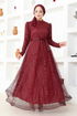 Silbrig Tüll Abendkleid END5592 Bordeaux - Thumbnail