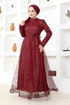 Silbrig Tüll Abendkleid END5592 Bordeaux - Thumbnail