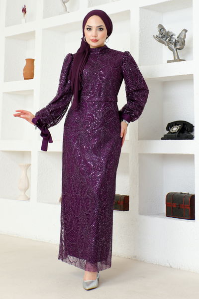 MSL - Silvery Evening dress MSL6538 Damson