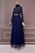 Silvery Evening dress Navy blue EFY20040 - Thumbnail