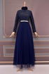 Silvery Evening dress Navy blue EFY20040 - Thumbnail