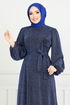Silvery Hijab Evening dress 5657END900-M Indigo - Thumbnail