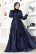 Silvery Tulle Evening dress ASM2689 Navy blue - Thumbnail