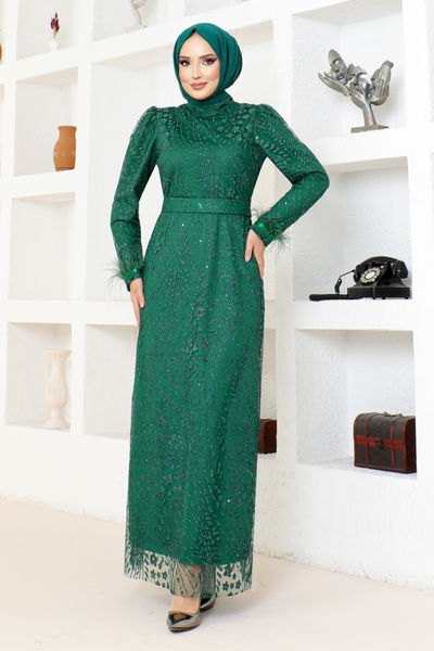 YGS - Silvery Tulle Evening dress YGS6569 Emerald