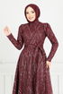 Sim Detail Abendkleid 5640END900-M Bordeaux - Thumbnail