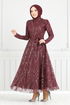 Sim Detail Abendkleid 5640END900-M Bordeaux - Thumbnail