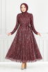 Sim Detail Abendkleid 5640END900-M Bordeaux - Thumbnail