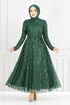 Sim Detailed Evening dress 5640END900-M Emerald - Thumbnail