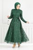 Sim Detailed Evening dress 5640END900-M Emerald - Thumbnail