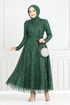 Sim Detailed Evening dress 5640END900-M Emerald - Thumbnail