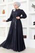 Sim Detailed Tulle Evening dress ASM2703 Navy blue - Thumbnail