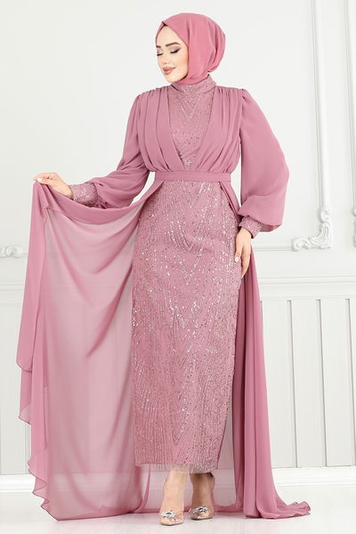 MRV Y.G.S. - Sim Detay Pelerinli Abiye 4026YGS898-M Pudra - 357986