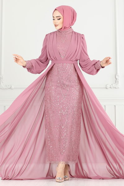 MRV Y.G.S. - Sim Detay Pelerinli Abiye 4026YGS898-M Pudra - 357987