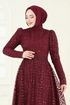 Simli Tül Tesettür Abiye 5688EDF311-MS Bordo - Thumbnail