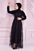 Spitze Abendkleid Schwarz NEV14907 - Thumbnail