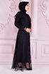 Spitze Abendkleid Schwarz NEV14907 - Thumbnail