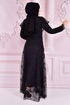 Spitze Abendkleid Schwarz NEV14907 - Thumbnail