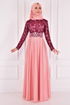 Spitze Detail Abendkleider Kleid Pulver ASM2133 - Thumbnail