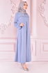 Spitze Detail Kleid Bebe Blau ORG6710 - Thumbnail