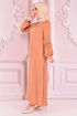 Spitze Detail Kleid Beige ORG6710 - Thumbnail