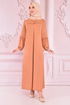 Spitze Detail Kleid Beige ORG6710 - Thumbnail