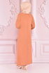Spitze Detail Kleid Beige ORG6710 - Thumbnail