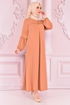 Spitze Detail Kleid Beige ORG6710 - Thumbnail