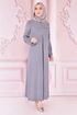 Spitze Detail Kleid Grau ORG6710 - Thumbnail