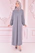 Spitze Detail Kleid Grau ORG6710 - Thumbnail
