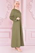 Spitze Detail Kleid Khaki ORG6710 - Thumbnail