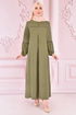 Spitze Detail Kleid Khaki ORG6710 - Thumbnail