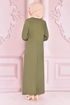 Spitze Detail Kleid Khaki ORG6710 - Thumbnail