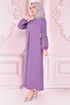 Spitze Detail Kleid Lila ORG6710 - Thumbnail