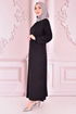 Spitze Detail Kleid Schwarz ORG6710 - Thumbnail