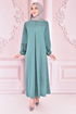 Spitze Detail Kleid Türkis ORG6710 - Thumbnail