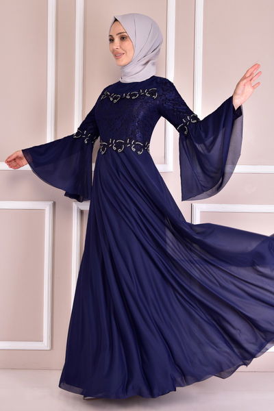 ASM - Spitze Details Abendkleid Dunkelblau ASM2452