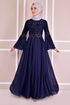 Spitze Details Abendkleid Dunkelblau ASM2452 - Thumbnail