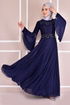 Spitze Details Abendkleid Dunkelblau ASM2452 - Thumbnail