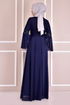 Spitze Details Abendkleid Dunkelblau ASM2452 - Thumbnail