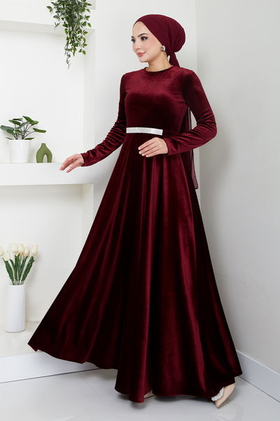 MRV E.F.Y. - Stein Arch Samt Abendkleid 2013EFY931-M Bordeaux