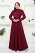 Stein Detail Abendkleid 274DVL897-M Bordeaux - Thumbnail