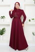 Stein Detail Abendkleid 274DVL897-M Bordeaux - Thumbnail