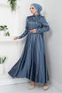 Stein Detail Abendkleid 5633END900-M Blau - Thumbnail