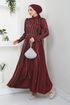 Stein Detail Abendkleid 5633END900-M Bordeaux - Thumbnail