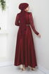 Stein Detail Abendkleid 5633END900-M Bordeaux - Thumbnail