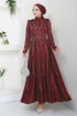 Stein Detail Abendkleid 5633END900-M Bordeaux - Thumbnail