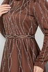 Stein Detail Abendkleid 5633END900-M Kaffee - Thumbnail