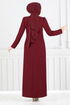 Stein Detail Abendkleid Kleid 4408MDH1093-M Bordeaux - Thumbnail