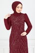 Stein Detail Abendkleid Kleid 4408MDH1093-M Bordeaux - Thumbnail