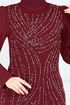 Stein Detail Abendkleid Kleid 4408MDH1093-M Bordeaux - Thumbnail